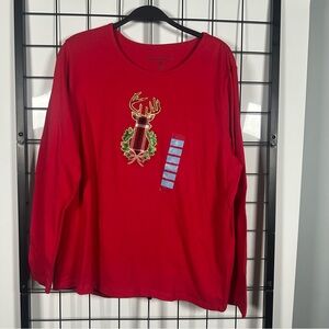 NWT Gloria Vanderbilt Red Holiday Reindeer Long Sleeve Lounge Shirt Women's XL